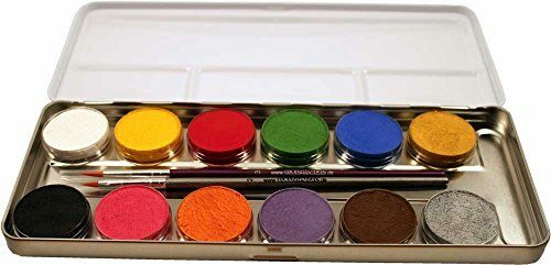Schminkpalette aus Metall mit 12 Farben und 2 Profipinsel